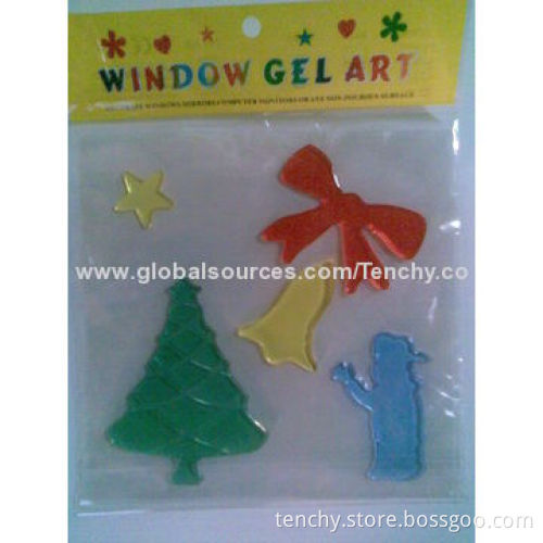 Christmas gel/jelly window sticker, TPR material self-adhesive, colorful/reusable/removable/washable